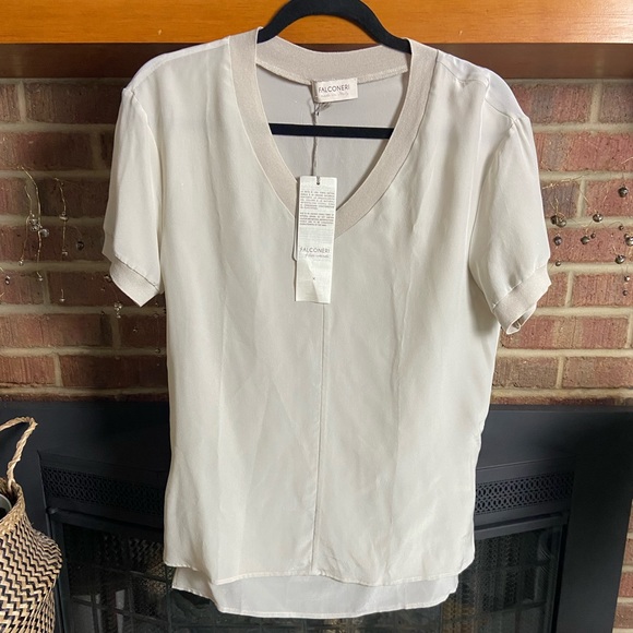 NWT Falconeri Designer Silk Off-White V-Neck Top, Size S - Picture 4 of 8